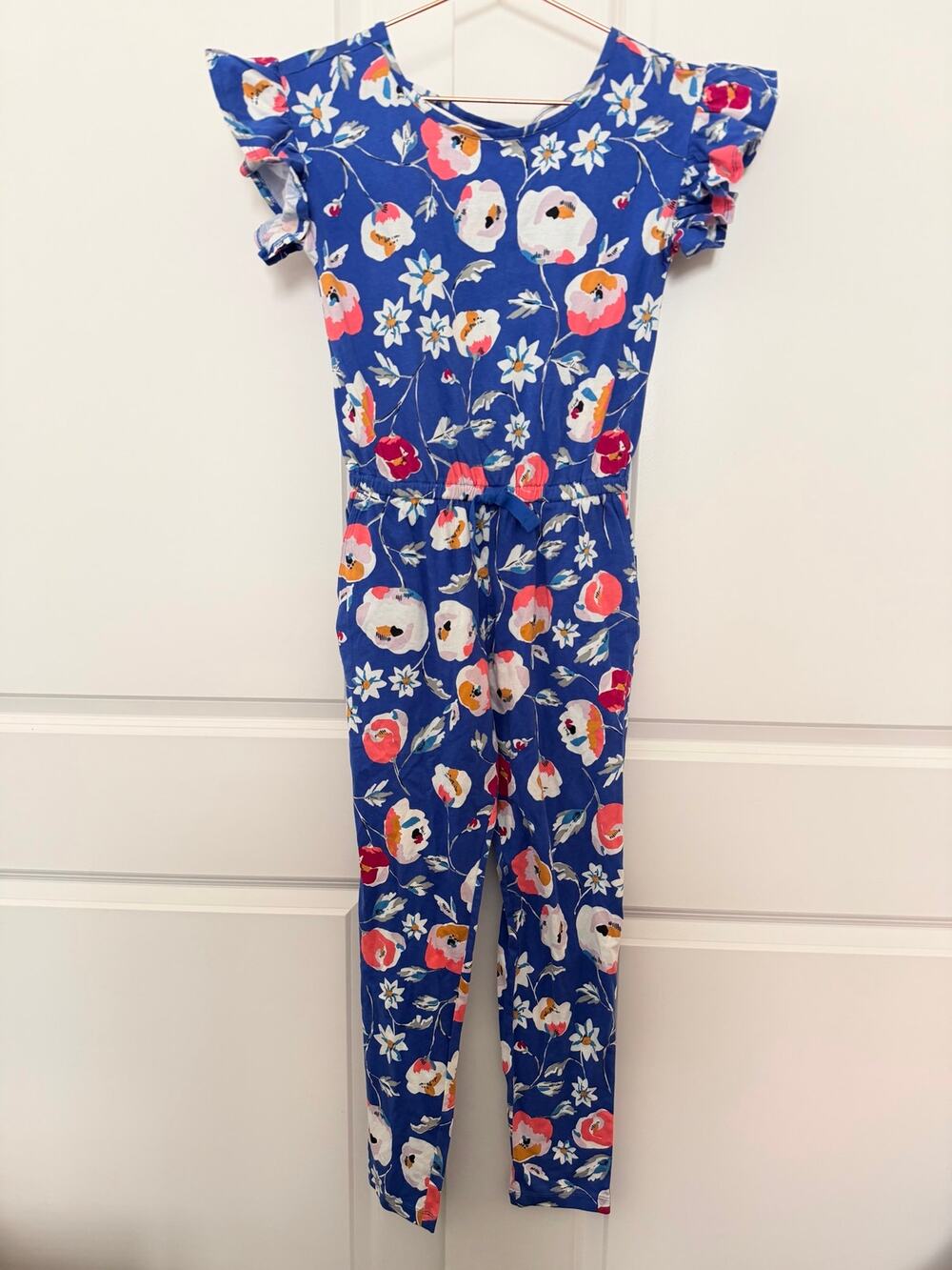 Tea Collection floral print ruffle sleeve jumpsuit blue white pink